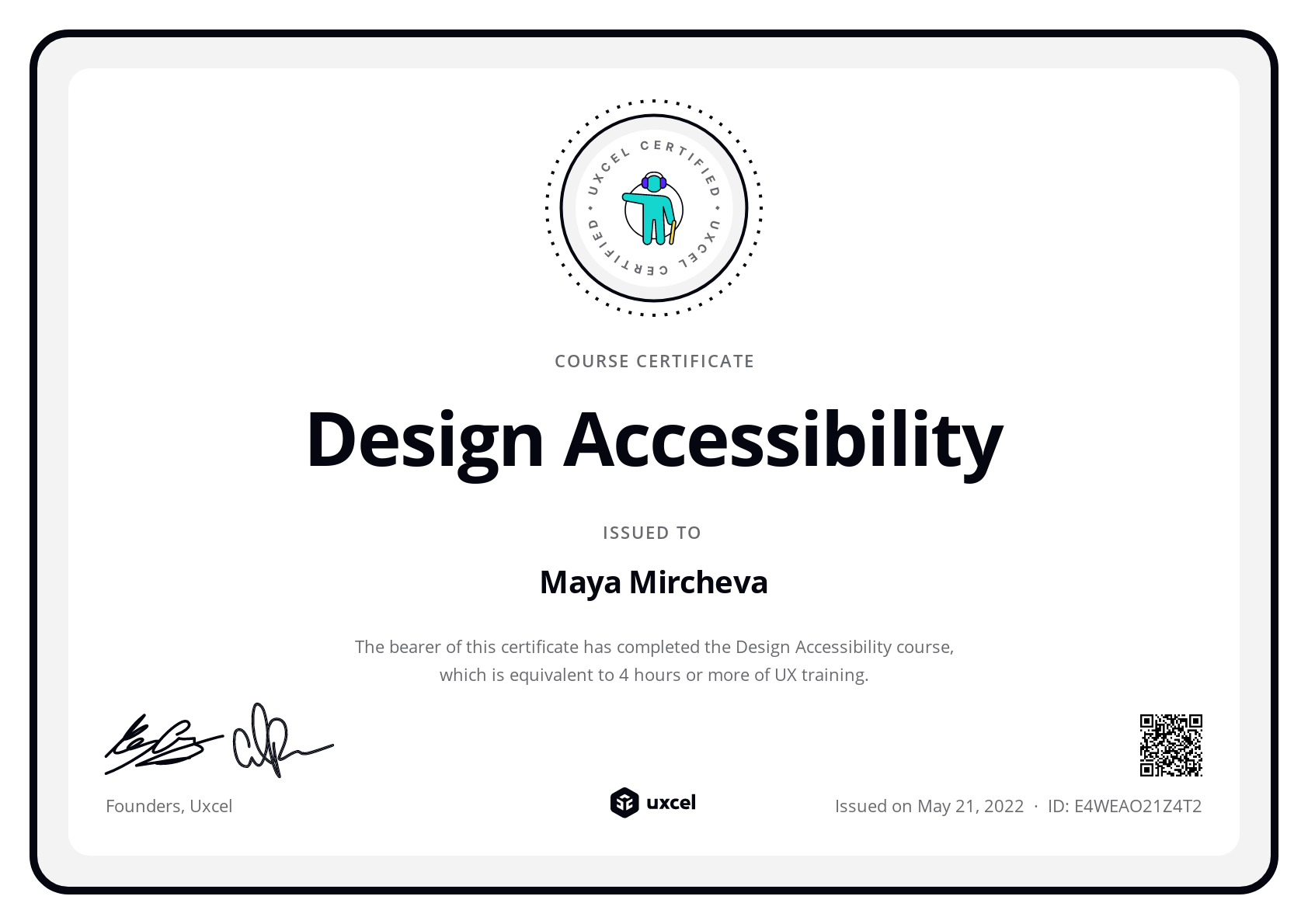 Maya Mircheva's certificate
